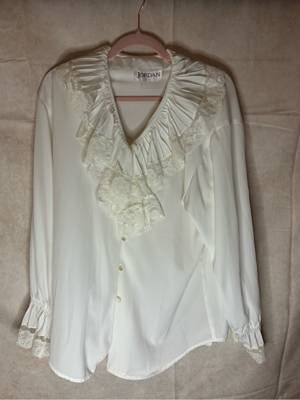 Jordan Cream Ruffled Lace V-Neck Button Blouse